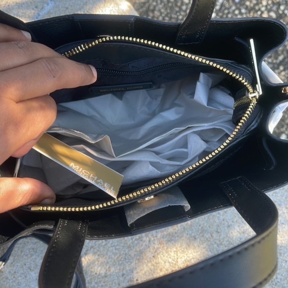 Michael Kors Small Satchel Crossbody Bag Black MK Signature - Picture 9 of 12